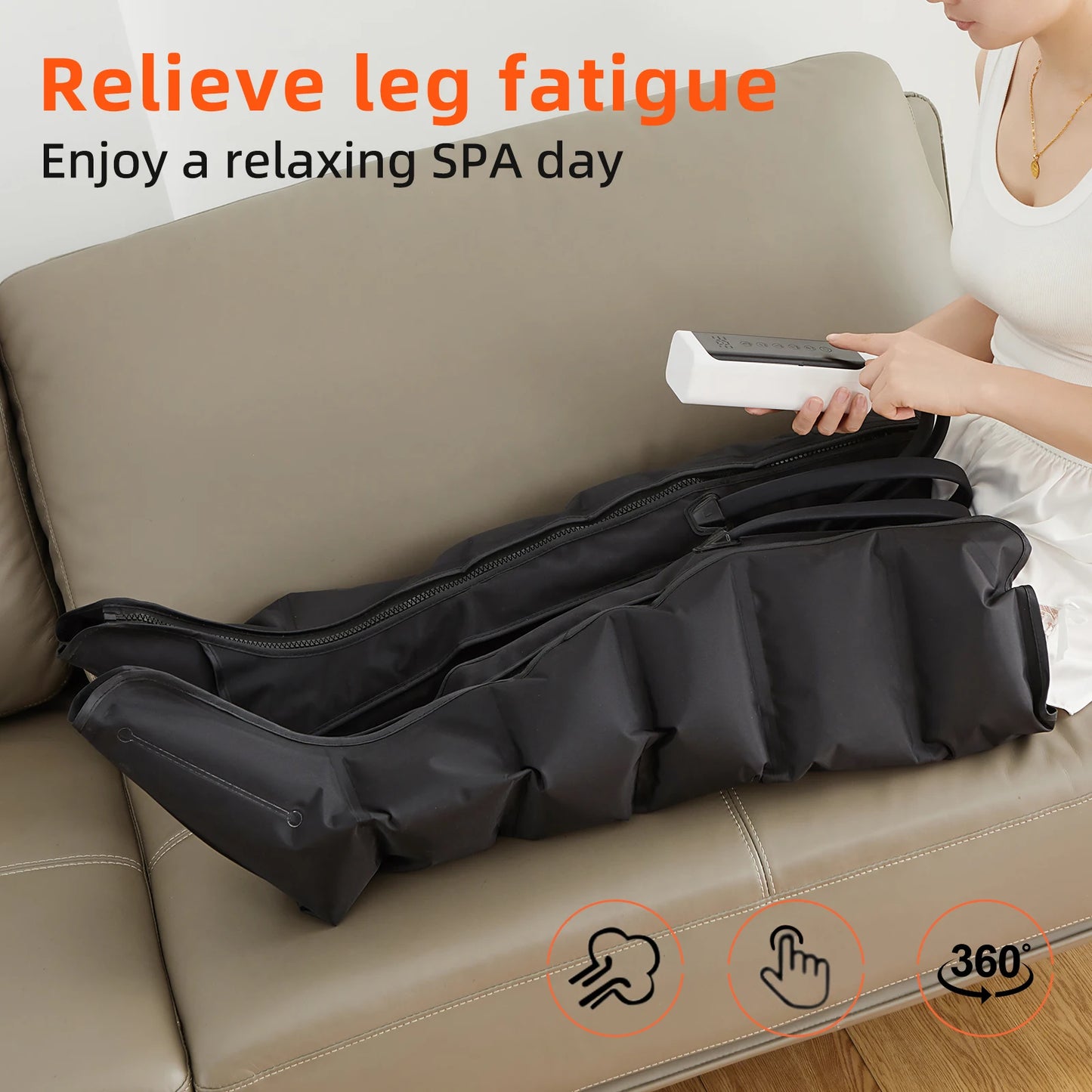 Air Compression Leg Massage 
6 Airbag Pneumatic Boots 
Used for Circulation and Leg Muscle Relaxation
Helps to treat Varicose Veins