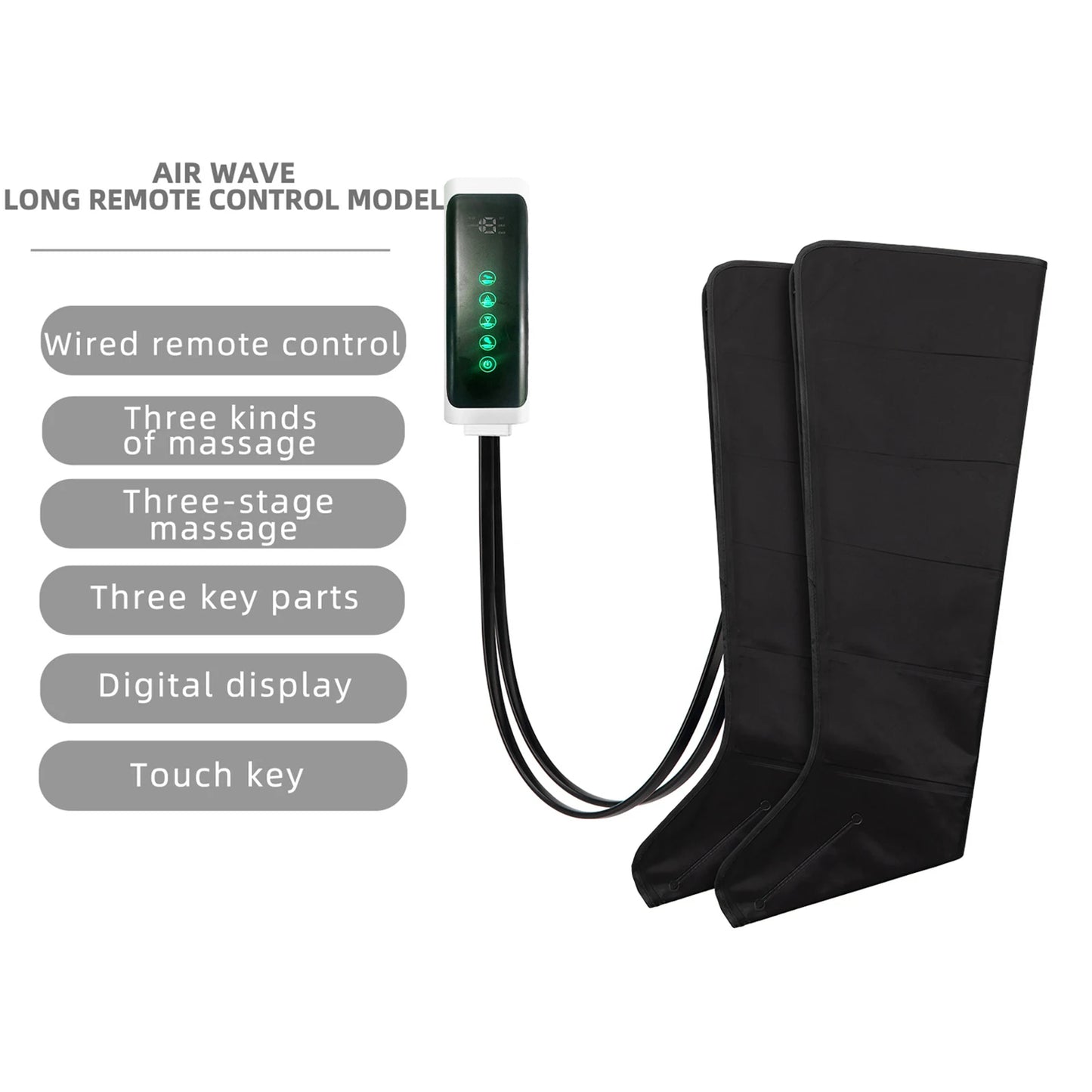Air Compression Leg Massage 
6 Airbag Pneumatic Boots 
Used for Circulation and Leg Muscle Relaxation
Helps to treat Varicose Veins