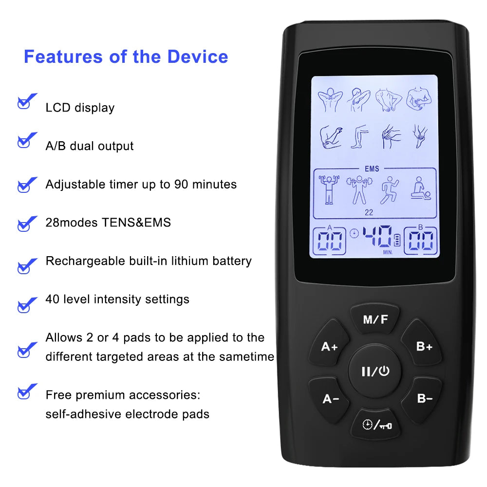 TENS EMS Unit 28 Modes 40 Intensity Muscle Stimulator for Pain Relief Therapy