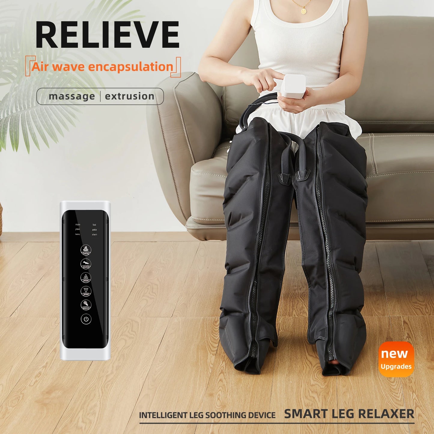 Air Compression Leg Massage 
6 Airbag Pneumatic Boots 
Used for Circulation and Leg Muscle Relaxation
Helps to treat Varicose Veins