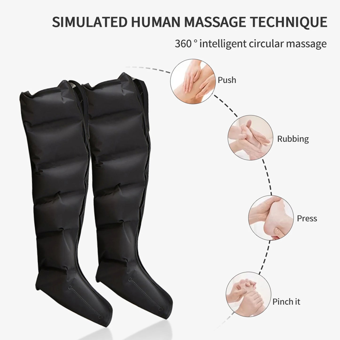 Air Compression Leg Massage 
6 Airbag Pneumatic Boots 
Used for Circulation and Leg Muscle Relaxation
Helps to treat Varicose Veins