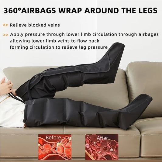 Air Compression Leg Massage 
6 Airbag Pneumatic Boots 
Used for Circulation and Leg Muscle Relaxation
Helps to treat Varicose Veins