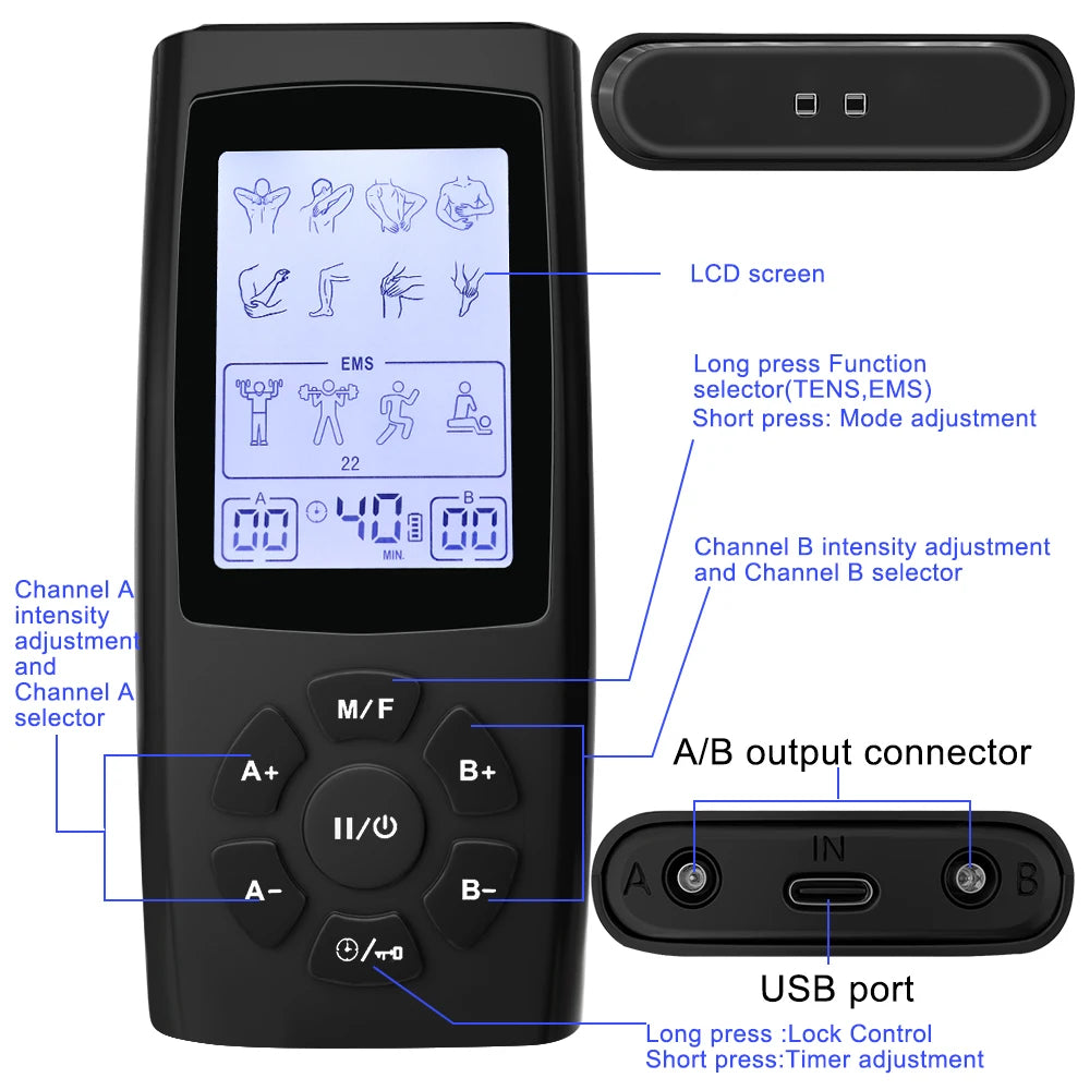 TENS EMS Unit 28 Modes 40 Intensity Muscle Stimulator for Pain Relief Therapy